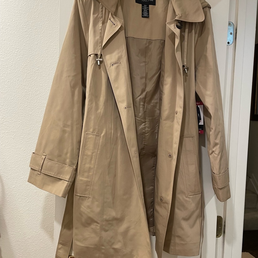 London Fog Classic Beige Hooded Trench Coat XL NWT